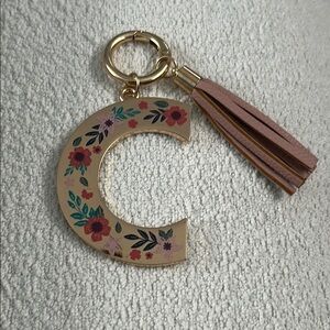 Letter C Floral Gold Keychain with Tassel NWOT